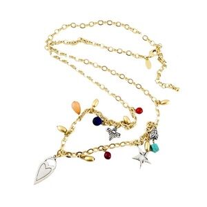 Gold Tone Chico's Layer Necklace Charm Pendants Heart Bee Ladybug